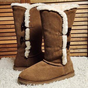 Women's Genuine Tan Suede Fur Lined Boots Size 7